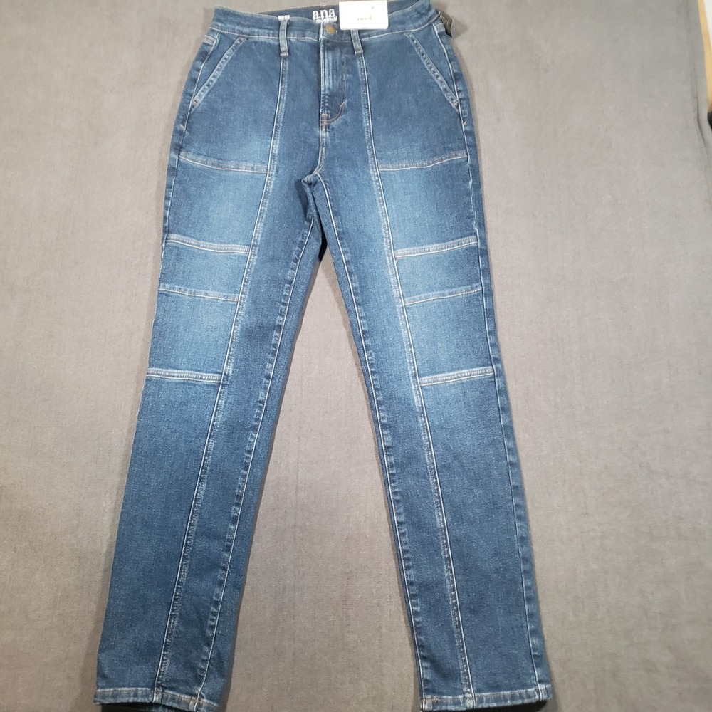a.n.a Straight Leg Jeans Womens‎ 6 Blue High Rise Seamed Panel Denim